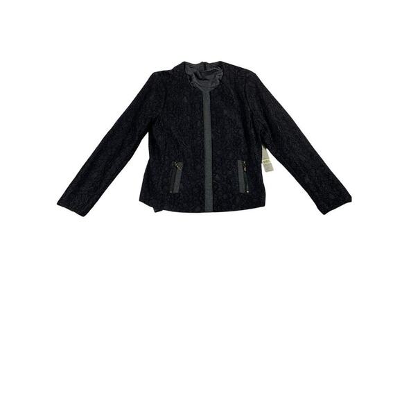 Laura Ashley Vintage 90s Black Lace Zip Front Edgy Jacket Size M NWT - Picture 2 of 6